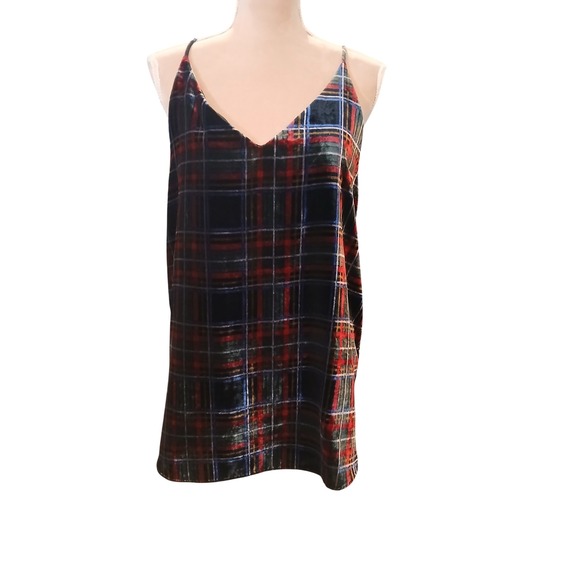 LOFT Tops - LOFT Womens Large Velvet Plaid Camisole Top V-Neck Spaghetti Strap Holiday Red